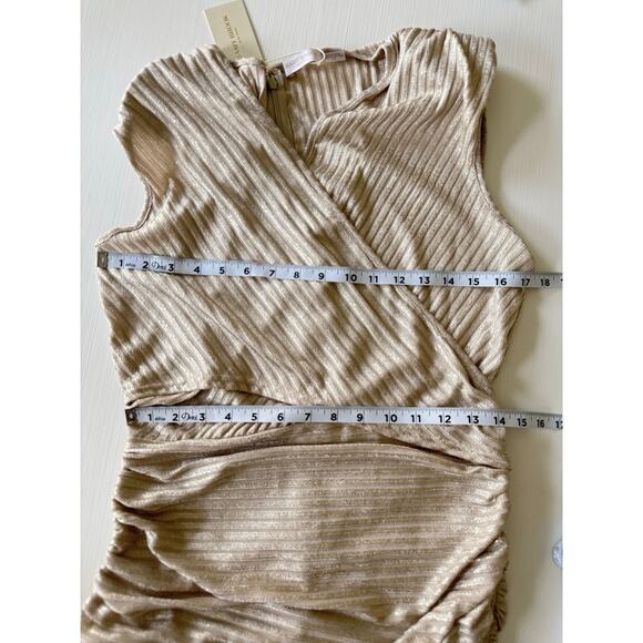 Ramy Brook NWT Alma Gold Metallic Ruched Bodycon Mini Dress Sleeveless sz L/XS - Picture 10 of 16